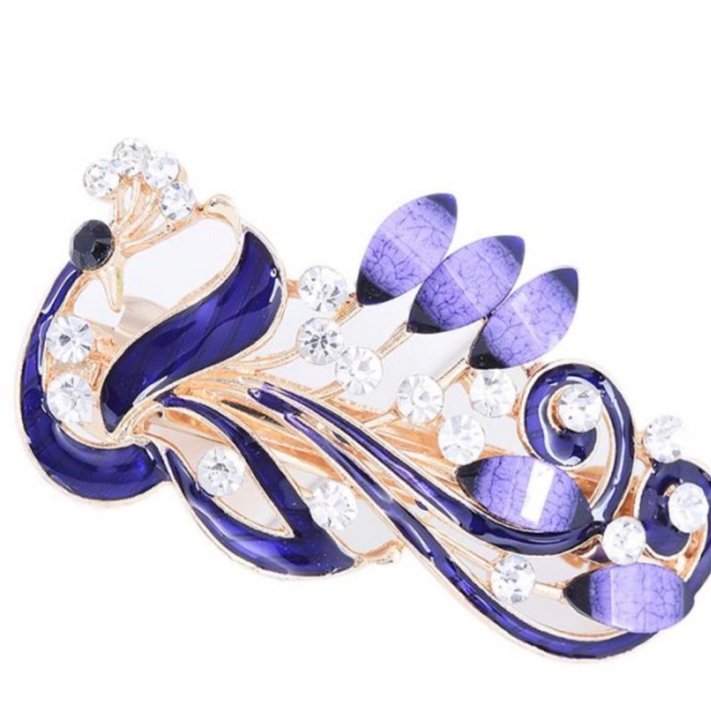 Unique Peacock Embellished Hair Clip - Purple
